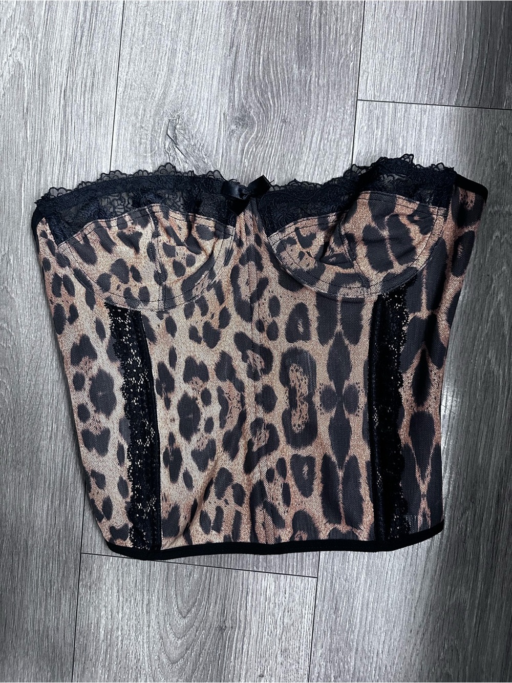ROMWE Leopard Print Lace Bustier Top in Brown and Black